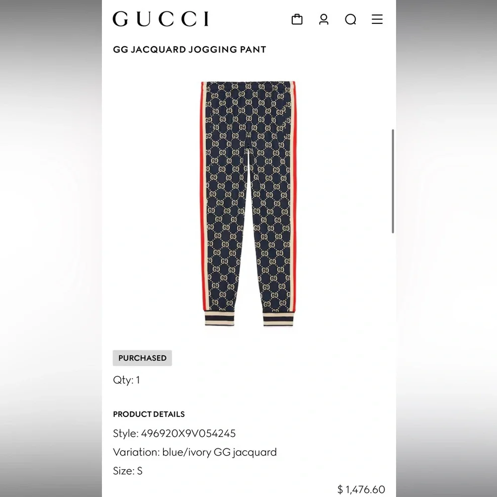 Gucci GG Blue Jacquard Cotton Joggers Men’s Size Small - Picture 7 of 7